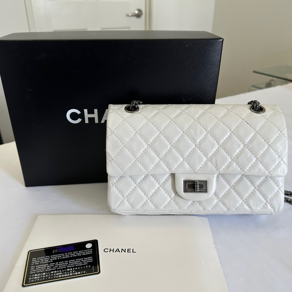 Chanel 2.55 225 White RHW